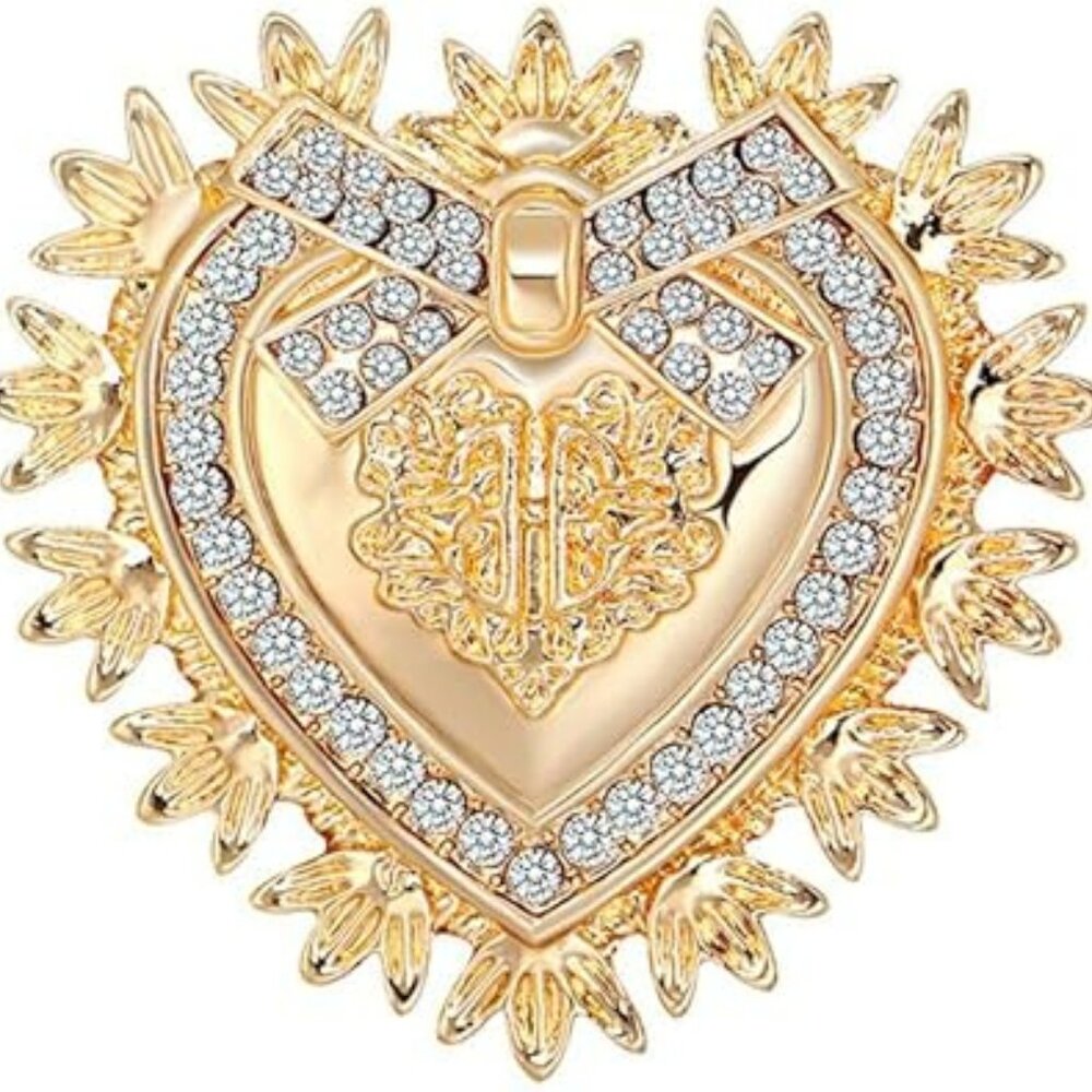 Baroque‎ Heart Brooch Gold with Crystals Vintage Look